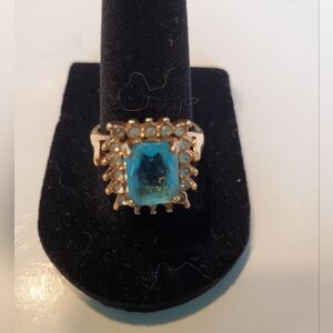 Stauer Aquamarine Blue Princess Cut Crystal Ring In 18KT HGE Size 8
